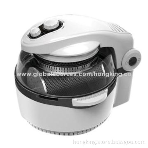 Oil-free air fryer with 6.8L bowl, adjustable temperature, cool touch cooking, visible glass lid